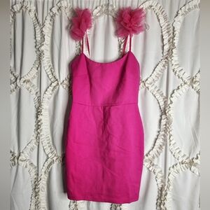 Fashion Nova Pink Mini Dress Puff Sleeves Spaghetti Strap Bodycon Sz Large